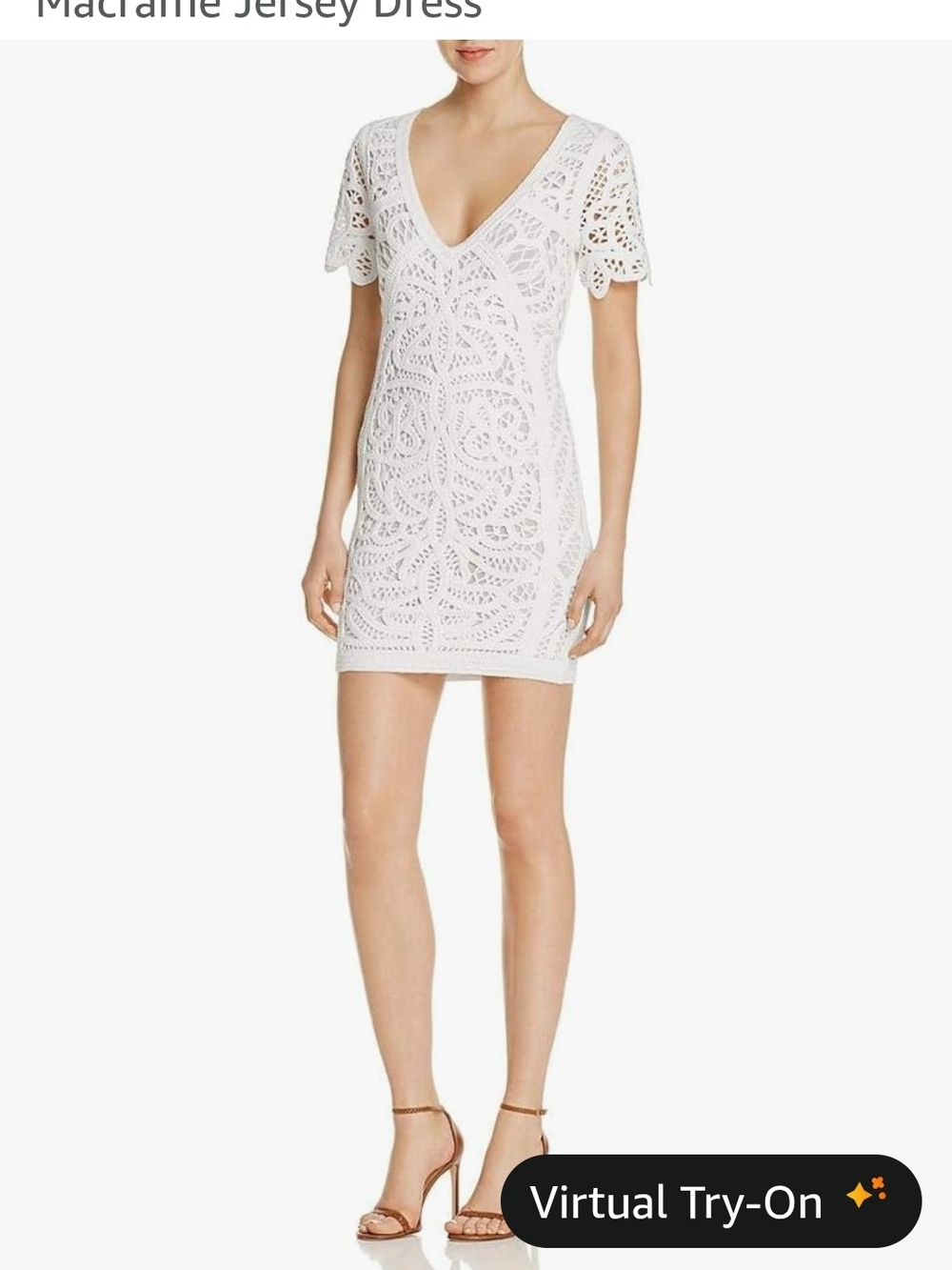French Connection White Macramé V‑Neck Mini Dress